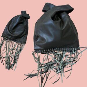 Zara faux leather handbag with long fringe detail Olive green tone